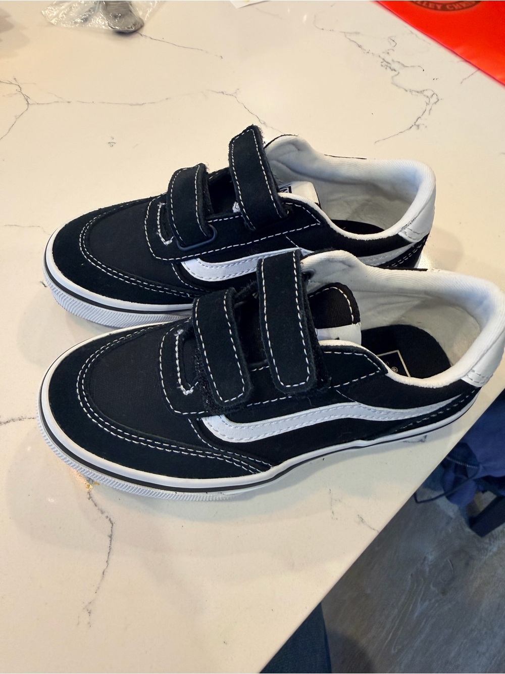 Vans Black and White Kids Velcro Skate Sneakers